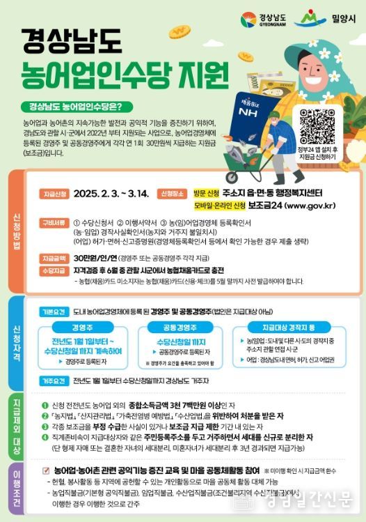 2025년 농어업인수당 지원사업 홍보 포스터