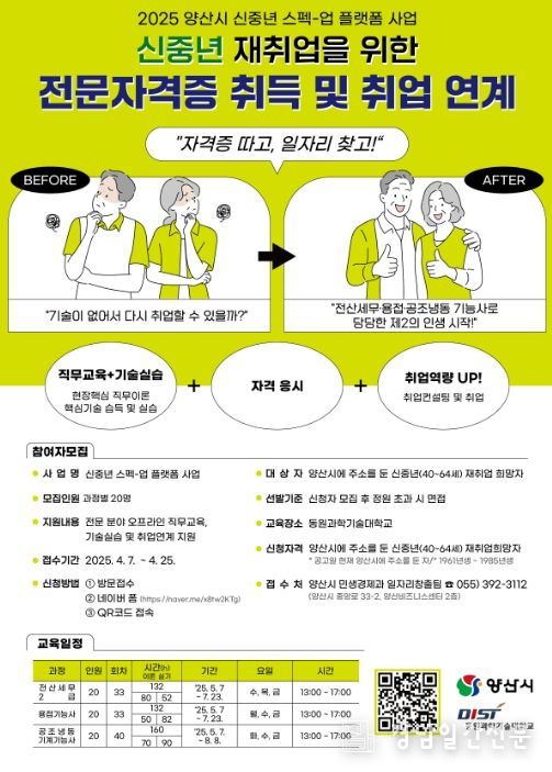 신중년 재취업 지원 전문자격증 교육생 모집