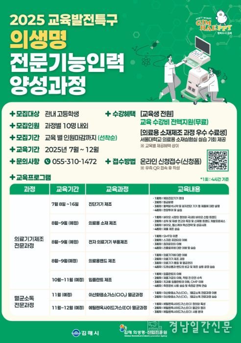 김해의생명산업진흥원, 고등학생 대상 의생명 전문기능인력 양성 본격화