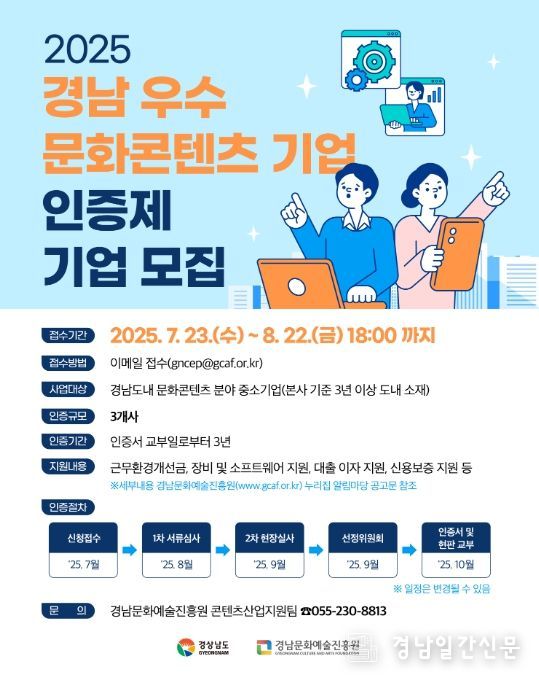 '2025 경남 우수 문화콘텐츠 기업 인증제 기업 모집' 포스터