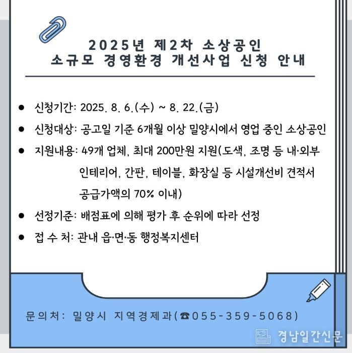 2025년 하반기 소상공인 맞춤형 지원사업 추진