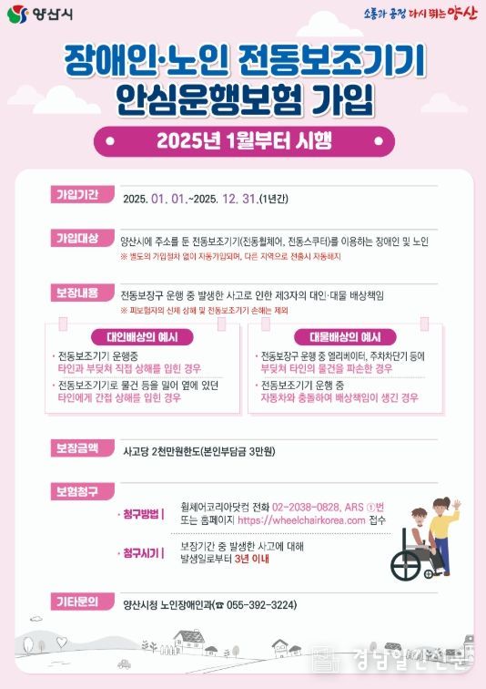 양산시, 장애인·노인 전동보조기기 안심보험