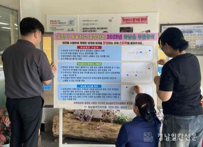 19일 밀양시 하남읍 주민들이 하남읍 행정복지센터에서 사전투표를 하고 있다.