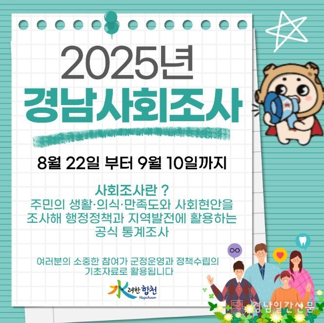 합천군, 2025년 경남사회조사 실시