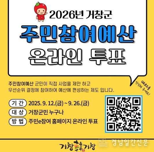 2026년 거창군 주민참여예산 온라인 선호도 투표 개시