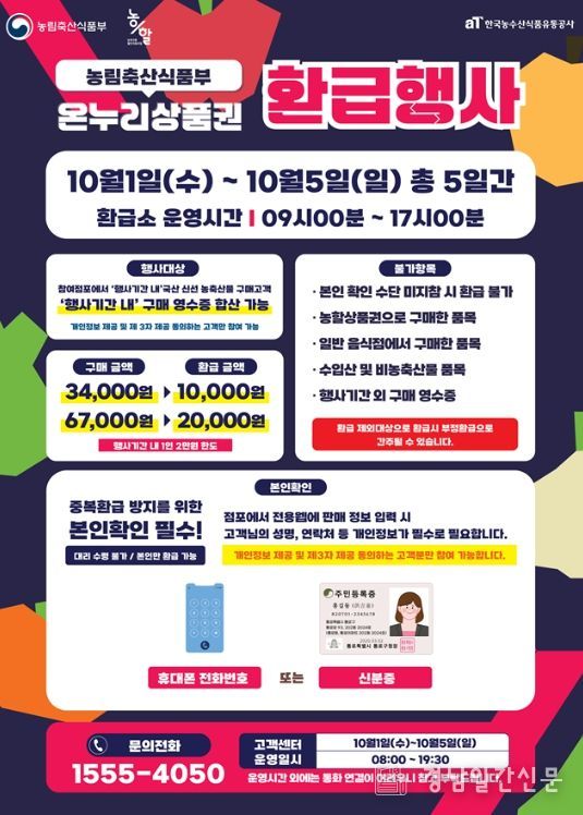 5개 전통시장 농축산물 할인 환급 “최대 30% 온누리상품권 지급”