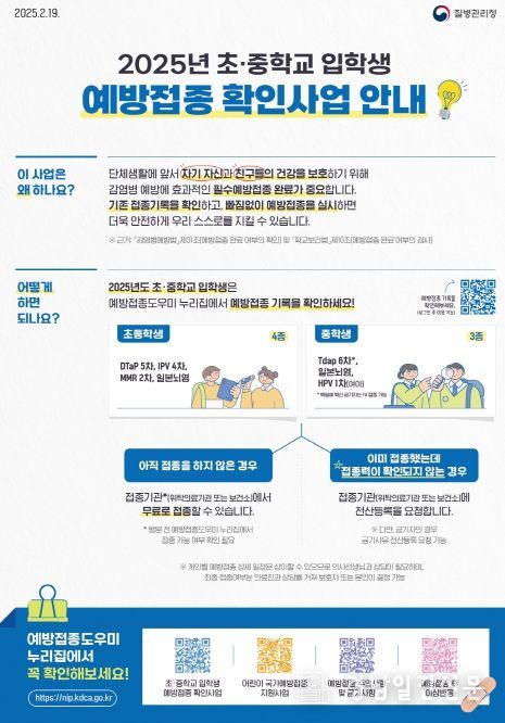 2025년 초·중등 입학생 예방접종률 ‘양호’