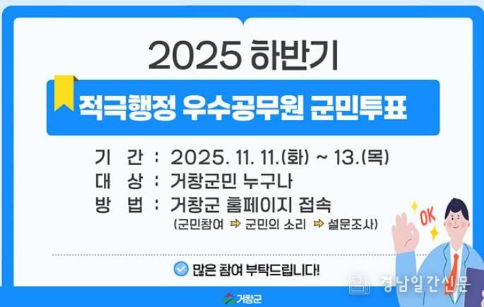 거창군, 군민 참여로 ‘적극행정 우수공무원’ 선정 온라인 투표 진행