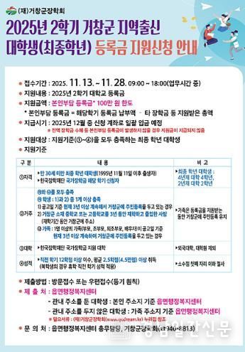 2025년 2학기 거창군 지역출신 대학생 등록금 지원