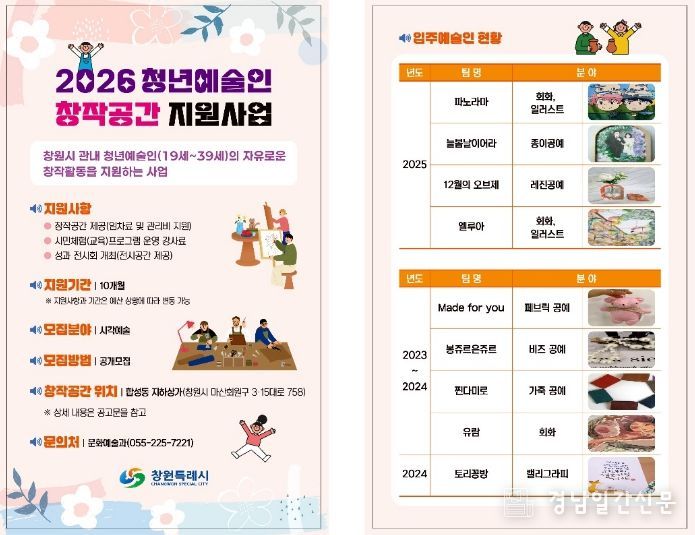 창원특례시, 청년예술인 창작공간 입주예술인 모집