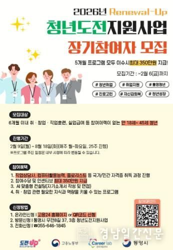 통영시, 청년도전지원사업 장기참여자 모집 1(포스터)