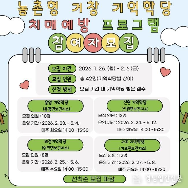 상반기 농촌형 거창 기억학당 치매예방 프로그램 참여자 모집